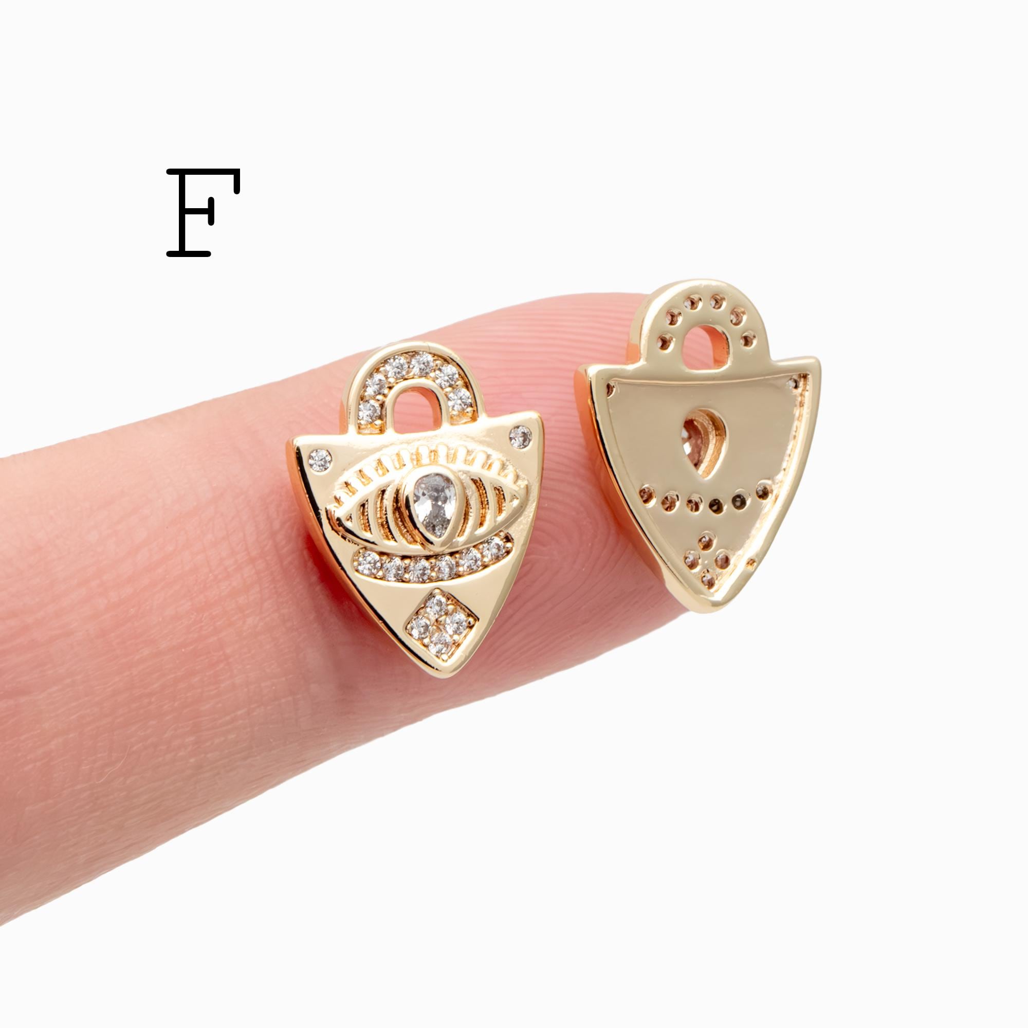 4pcs Gold plated Evil Eye Charms, CZ Pave Eye Pendants, 18K Gold plated Brass, Mystic Eye Jewelry Findings Supplies (GB-1819)